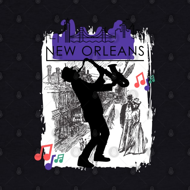 Purple New Orleans Louisiana Mardi Gras City Skyline Music Jazz Travel holidays by BoogieCreates